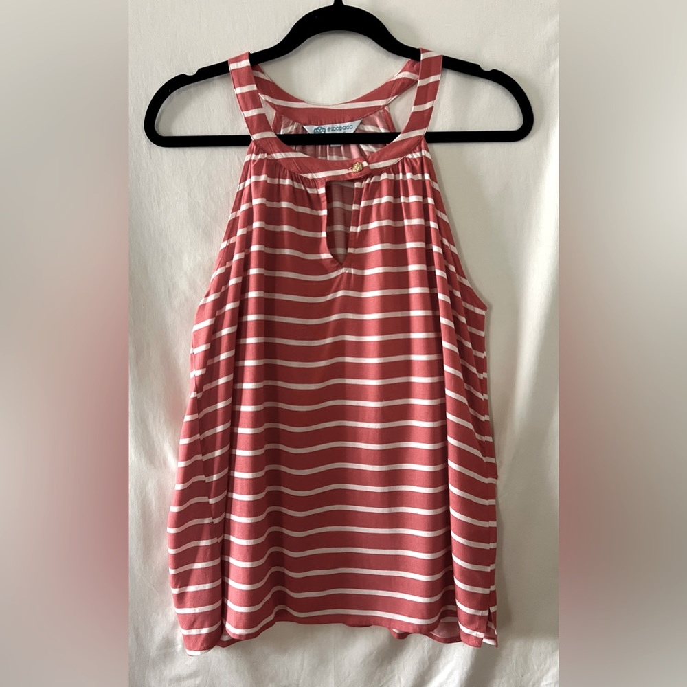 Coral and white striped Sleeveless halter neck top